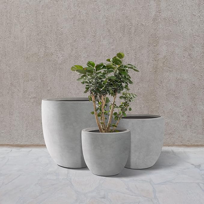 Kante 20", 13.4" Dia Round Concrete Planters, Outdoor Indoor Modern Decorative - Image 6