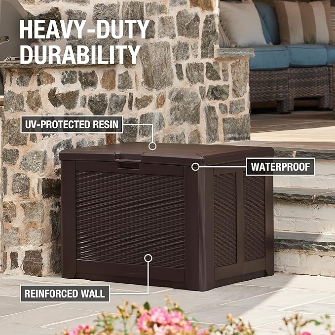 Rubbermaid Medium Resin Outdoor Storage Deck Box Weather Resistant Brown Deck - Image 5
