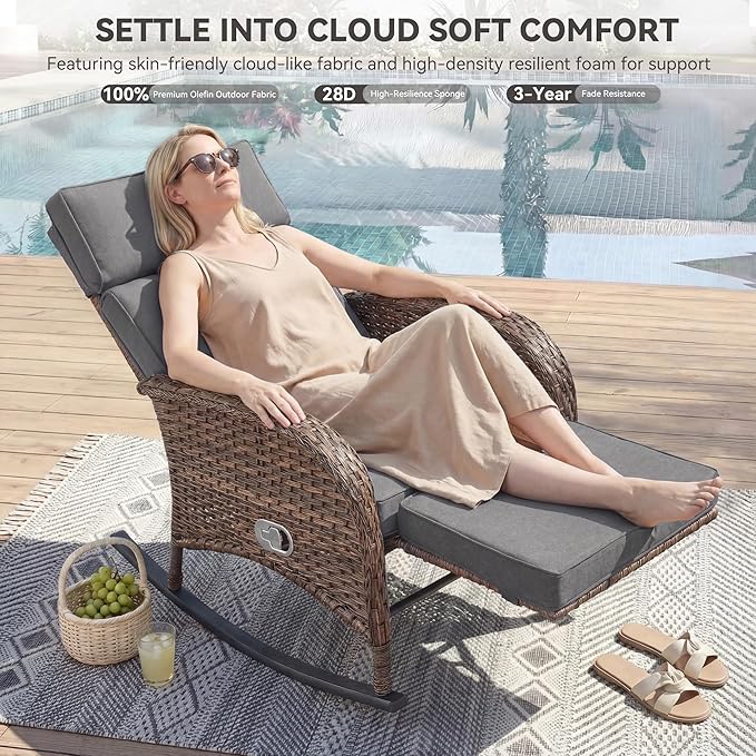 Zero Gravity Patio Rocking Wicker Recliner Chair - Image 4