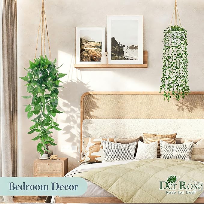 Der Rose 4Pcs Fake Plants Hanging Artificial Ivy Vine Faux Eucalyptus Hanging - Image 4