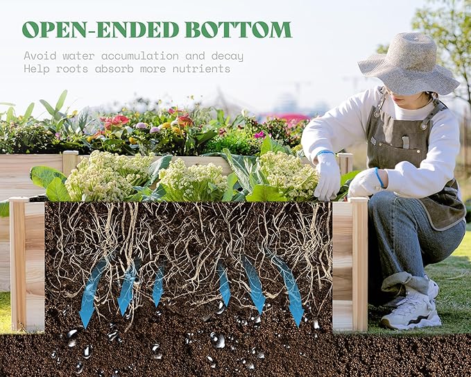 AMERLIFE Raised Garden Bed – 12x12x2 ft H-Shaped Wooden Planter Box, 180 Cu. Ft - Image 2