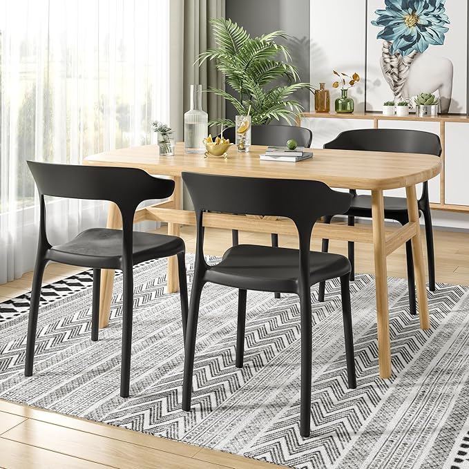 VECELO 4 Pack Plastic Stacking Chairs, Stackable Dining Chairs - Image 2