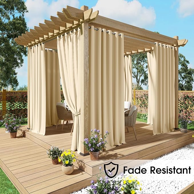 NICETOWN Fade Resistant Outdoor Curtains 2 Panels, Patio Waterproof Drapery - Image 2