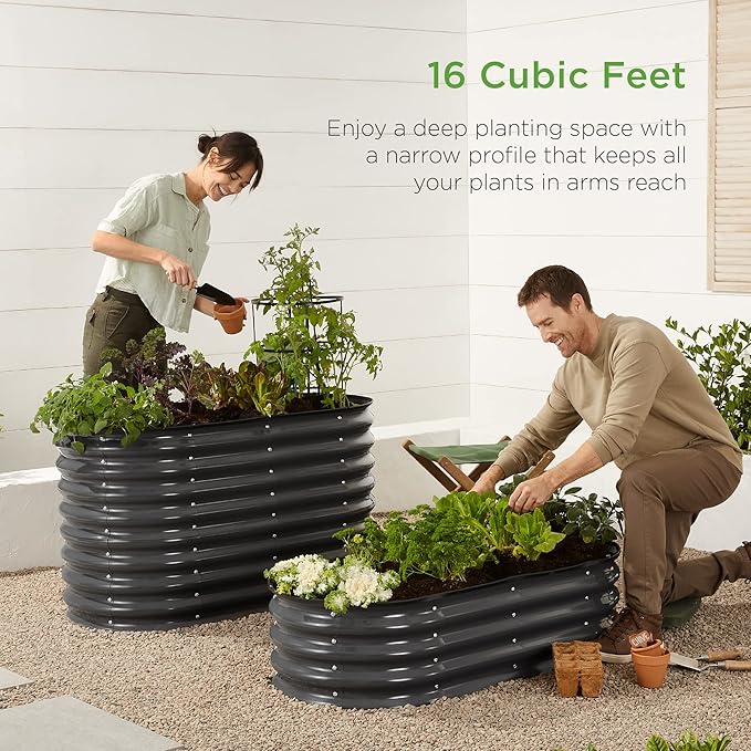 Best Choice Products 4x2x2ft Outdoor Metal Raised Garden Bed, Oval Deep Root - Image 6