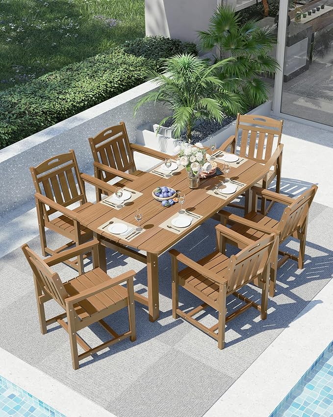 Ciokea HDPE Outdoor Dining Set, 7-Piece Patio Table and Chairs Set - Image 9