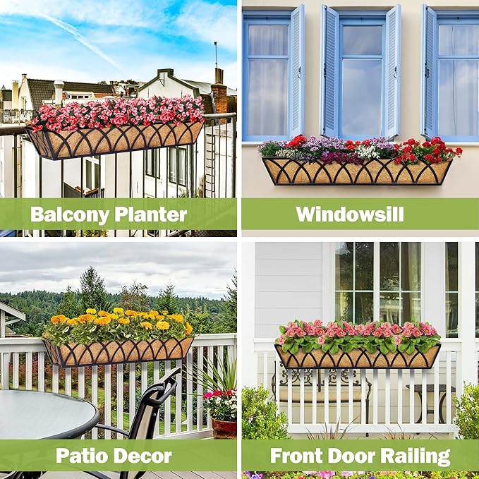 6pcs 30 Inch Window Deck with Coco Liner, Metal Hanging Flower Planter Window - Image 5