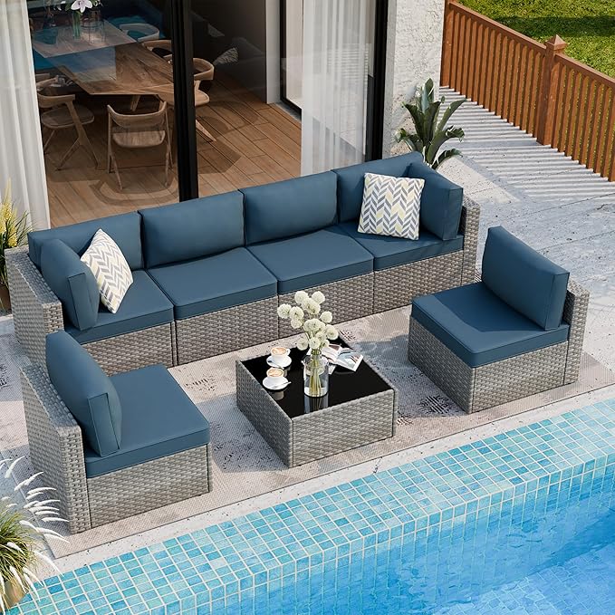 Shintenchi 7 Pieces Outdoor Patio Furniture Sets, Patio Sectional Sofa Couch - Image 5