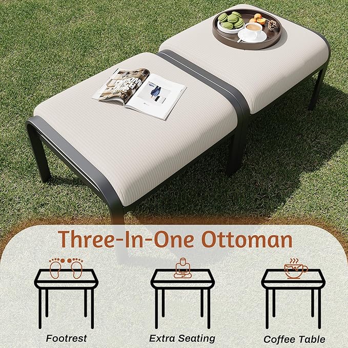 HOMREST Metal Outdoor Ottoman, 3-Piece Aluminum Footstool w/Removable Cushion - Image 7