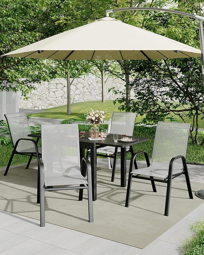 Outdoor Stackable Dining Chairs Set of 4, High-Back Patio Stacking Chairs - Image 3