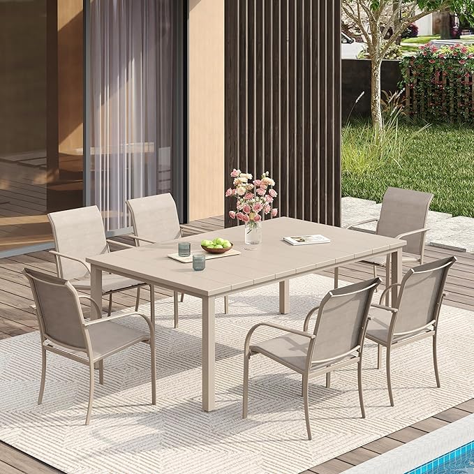 VICLLAX Patio Dining Set for 6, Outdoor Furniture Set Includes 63" Rectangle by HOME