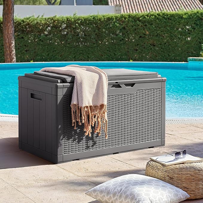 Flamaker Deck Box with Cushion 100 Gallon Waterproof Resin Storage Box with Air - Image 2