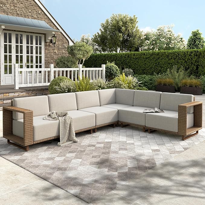 HERA'S HOUSE 6 Pieces Sectional Patio Furniture Set, All Weather Patio by HERASHOUSE