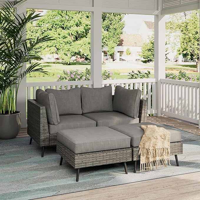LAUSAINT HOME Outdoor Patio Furniture, 4 Piece Outdoor Sectional Sofa PE Rattan - Image 2