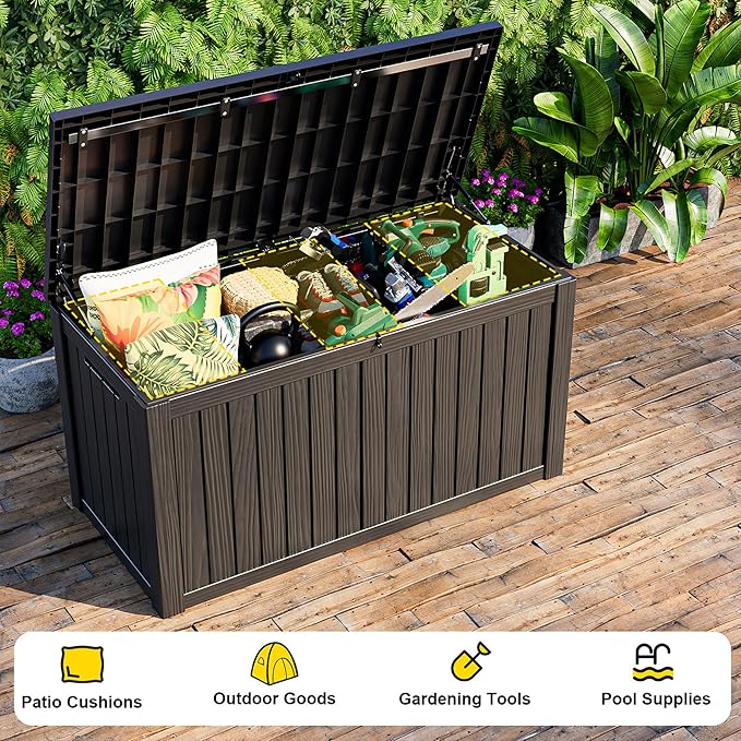 180 Gallon Resin Deck Box, Lockable Weatherproof Outdoor Storage Box - Image 4