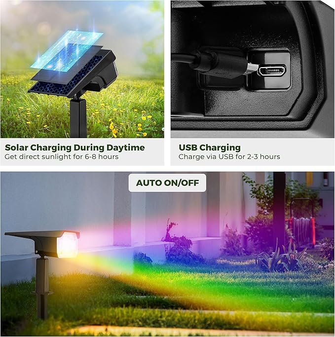 Kingsyard Solar Color Changing Lights 8 Colors, USB & Solar Powered Solar - Image 3