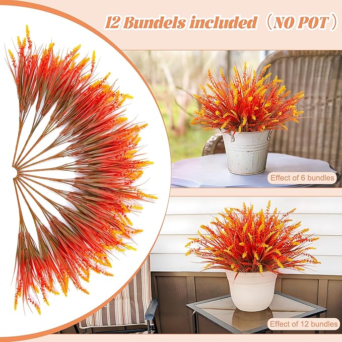 Artificial Fake Plants Flowers for Outdoors Fall Decor, 12 Bundles Fall Leaves - Image 6