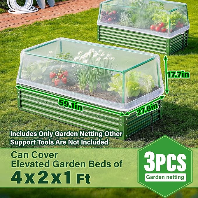 KEOHOL 3-Pack Garden Netting for Raised Beds, 59.1" × 27.6" × 17.7" Rectangular - Image 2