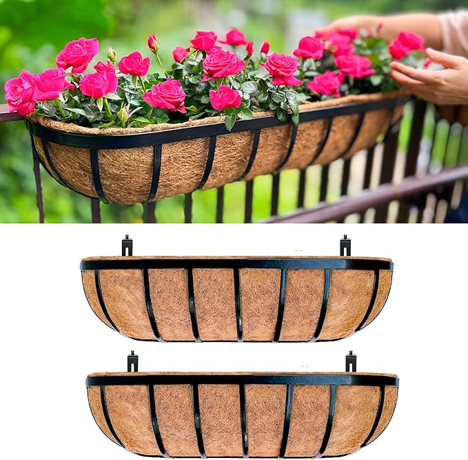 LaLaGreen Railing Planter Box Black Metal Rectangular Hanging Planters by L%C3%A1L%C3%A1Green