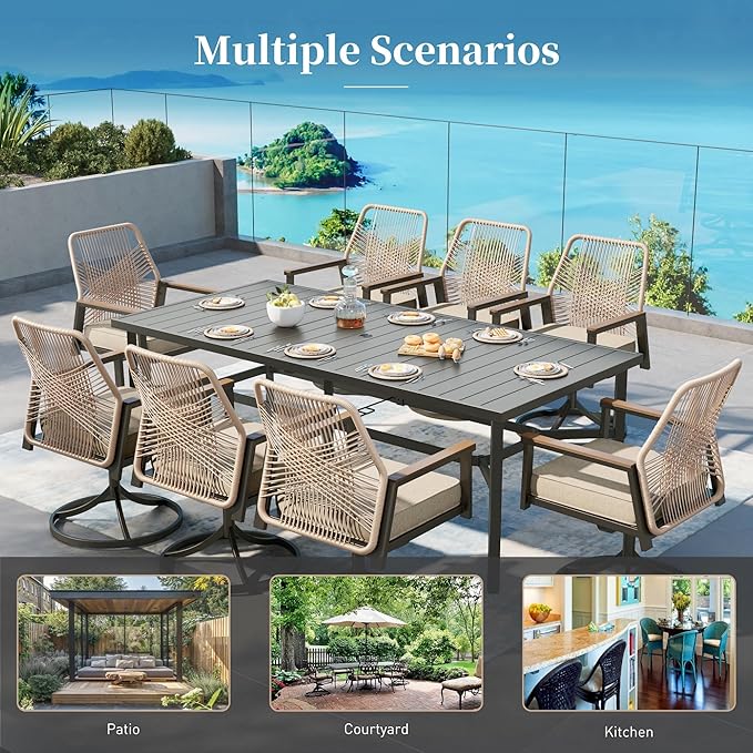 Patio Dining Set 5 Piece, 4 x Woven Rattan Swivel Chairs - Image 9