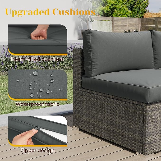 5 Piece Outdoor Patio Sectional Furniture Set, Weather Resistant Rattan Outside - Image 3