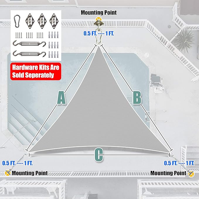 Amgo Custom Size 14' x 14' x 14' Grey Triangle Sun Shade Sail Order to Make - Image 7