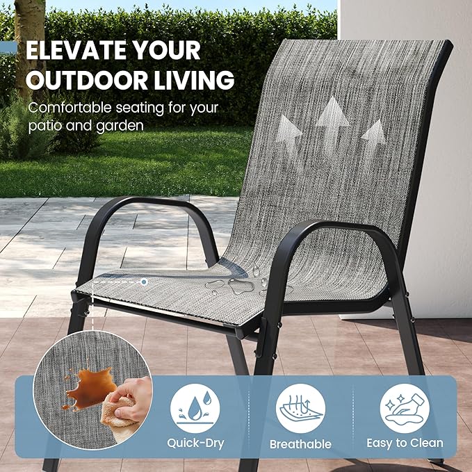 Patio Dining Chairs Set of 8, Outdoor High Stacking Chairs，Breathable Seat - Image 4