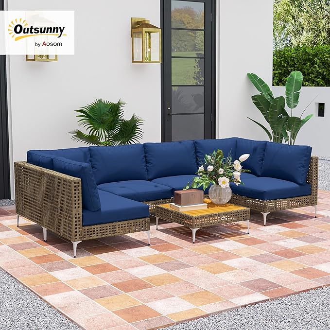 Outsunny 7 Piece Wicker Patio Furniture Set, Modular Outdoor Sectional - Image 3