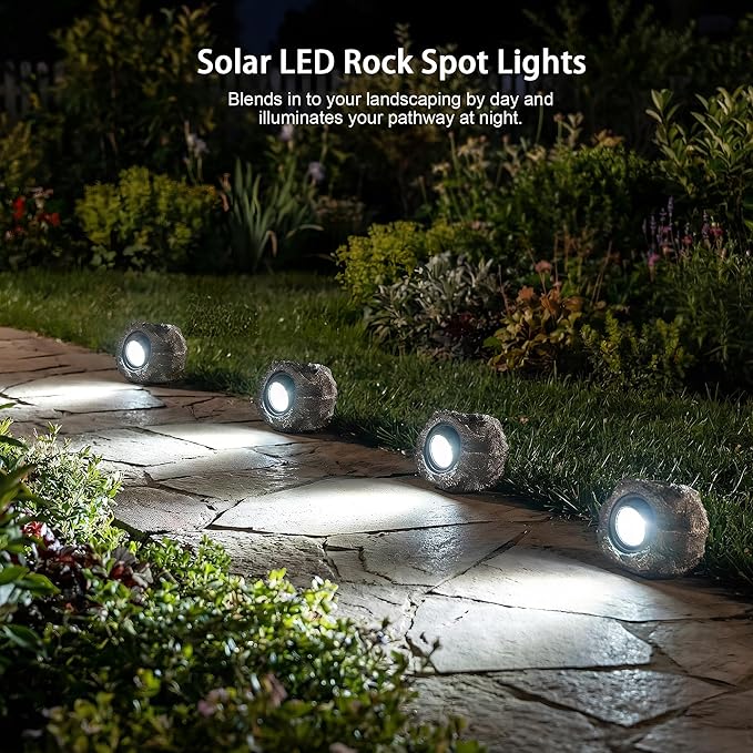 Solar Rock Lights Outdoor – 2 Pack Waterproof LED Landscape Garden Spotlights - Image 3