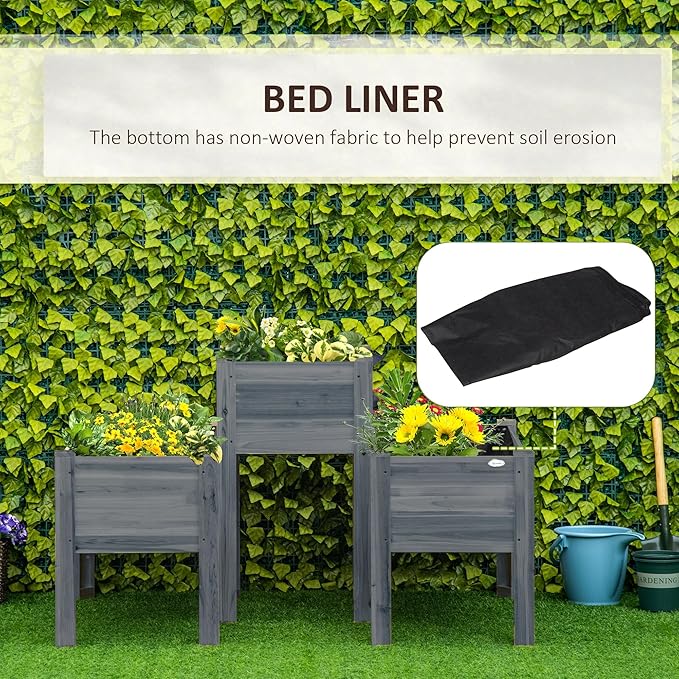 Outsunny Raised Garden Bed Set of 3, Wooden Elevated Planter Box - Image 6