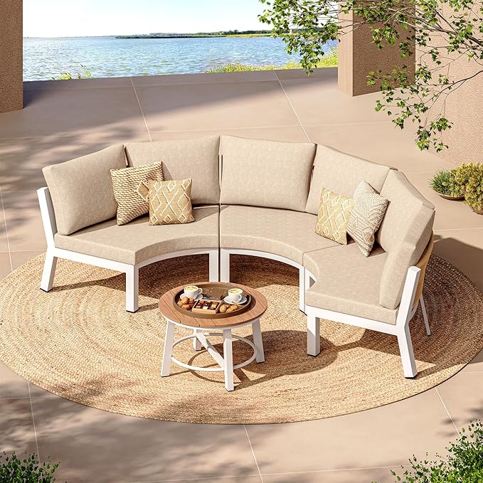 Outdoor Patio Furniture Set, 4 Piece Aluminum Half-Moon Patio Conversation Sets by Oasbira