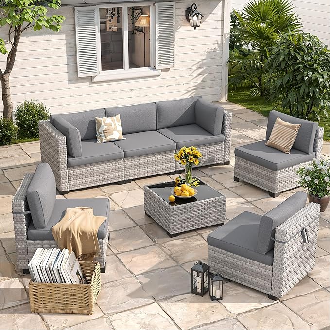 6-Seat Modular Patio Furniture Set – Outdoor Wicker Sectional Sofa by MASIONBACKYARDS
