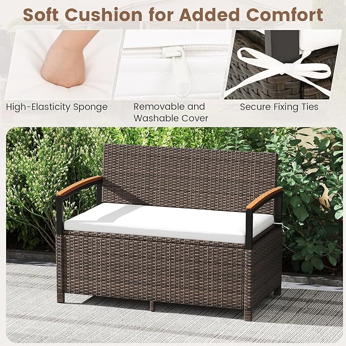 RELAX4LIFE Wicker Outdoor Storage Bench - Image 5