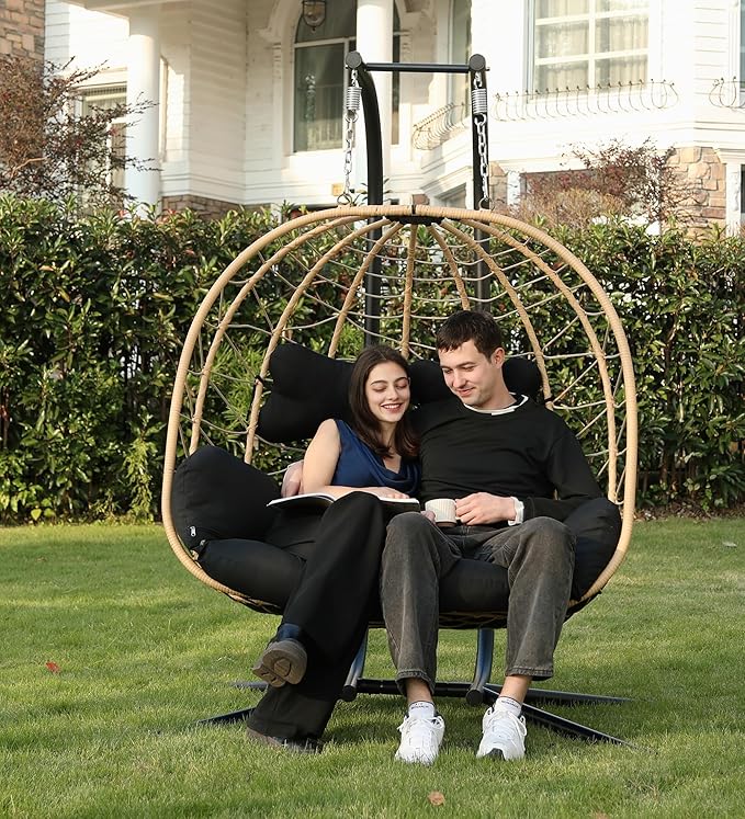 DoubleTT Double Indoor/Outdoor Wicker Swing Egg Chair Hammock Foldable Hanging - Image 7