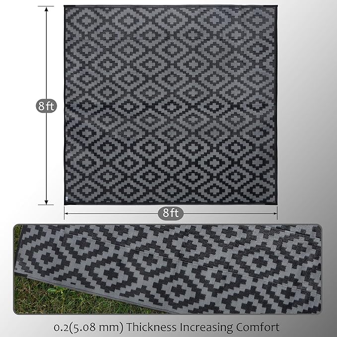 SAND MINE Waterproof Outdoor Rug 8x8 ft, Plastic Reversible Rug, Modern Area Rug - Image 2