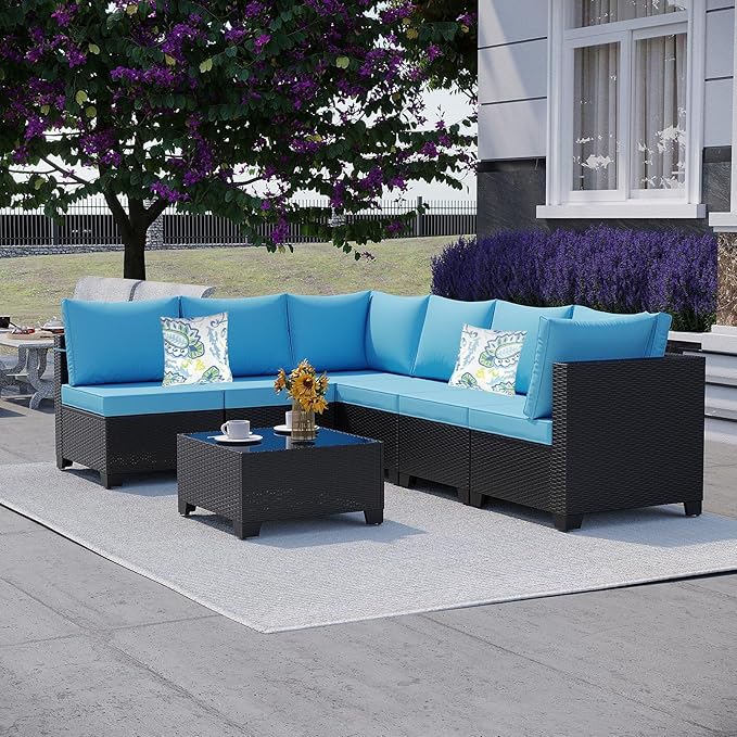 Outdoor Wicker Patio Furniture Set, Rattan Sectional Sofa Set by Ophelian