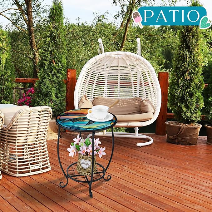 Outdoor Side Table Round Small Mosaic Patio Accent Indoor End Plant Coffee Tea - Image 6