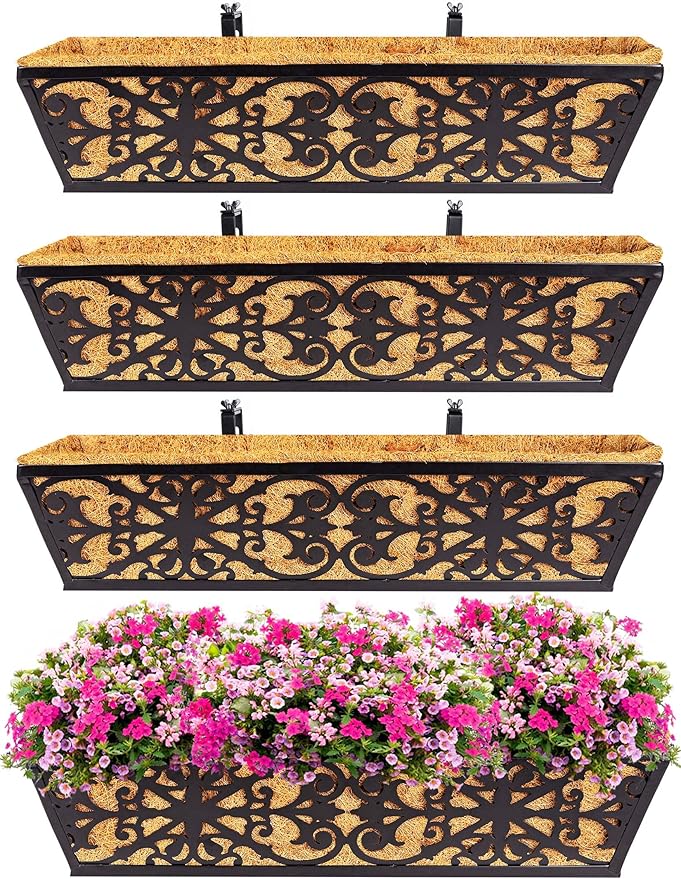 4 Pack 24 Inch Window Boxes Planters Railing Planter Box by KarlliuHOMEGARDEN