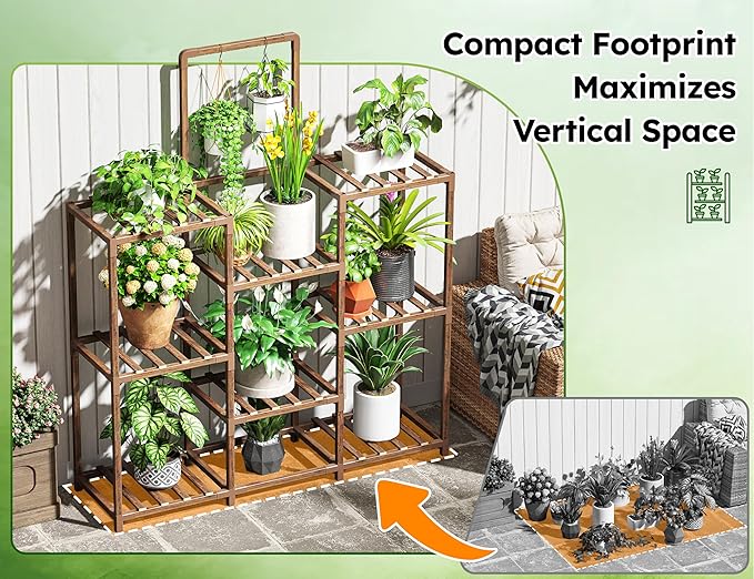 EnHomee Plant Stand Indoor Large Plant Stand Outdoor 5 Tiers Wood Tiered Plants - Image 6