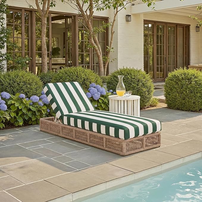SAFAVIEH Outdoor Collection Gillian Heather Tan & Hunter Green Stripe Chaise - Image 2