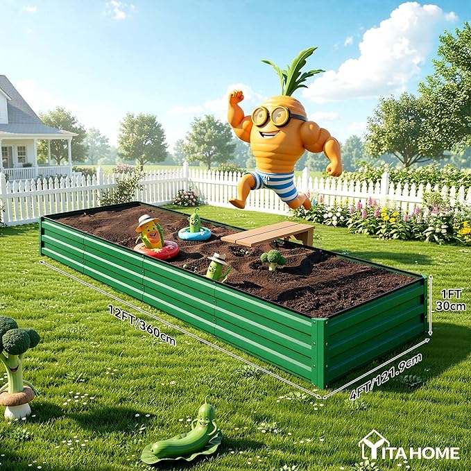 YITAHOME 12x4x1ft Large Raised Garden Bed Kit, Galvanized Metal Planter Box - Image 8