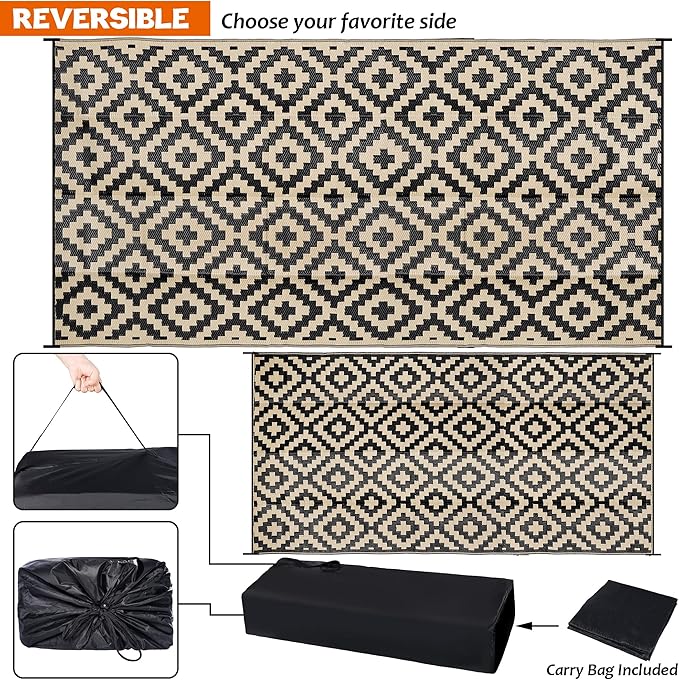 SAND MINE Waterproof Outdoor Rug 9x18 ft, Plastic Reversible Rug, Modern Area - Image 4