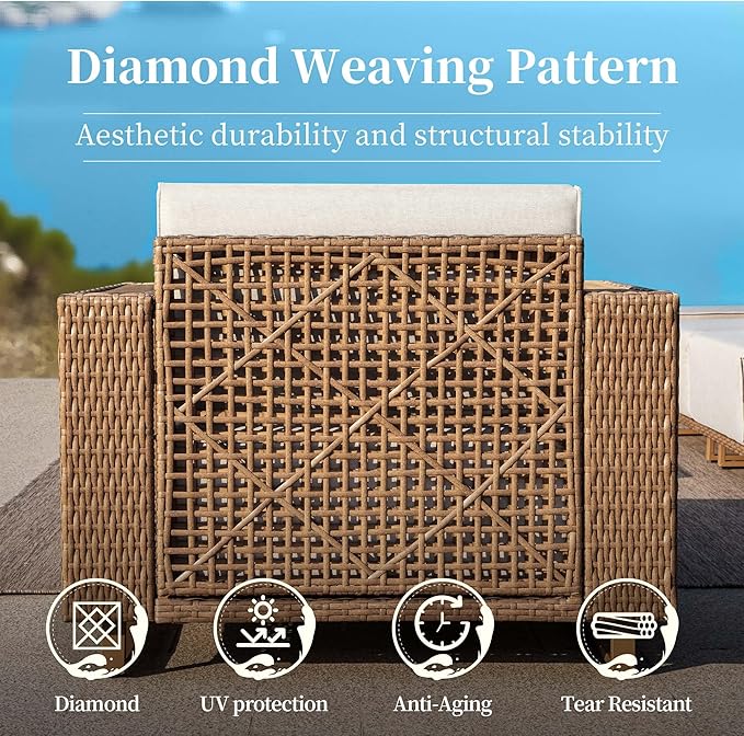 2 Pieces Patio Furniture Set, Outdoor Rattan Wicker Armchirs and Ottomans - Image 5