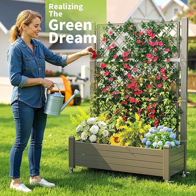 Raised Garden Bed with Trellis, 21 Gallon Self Watering Planter Box with - Image 4