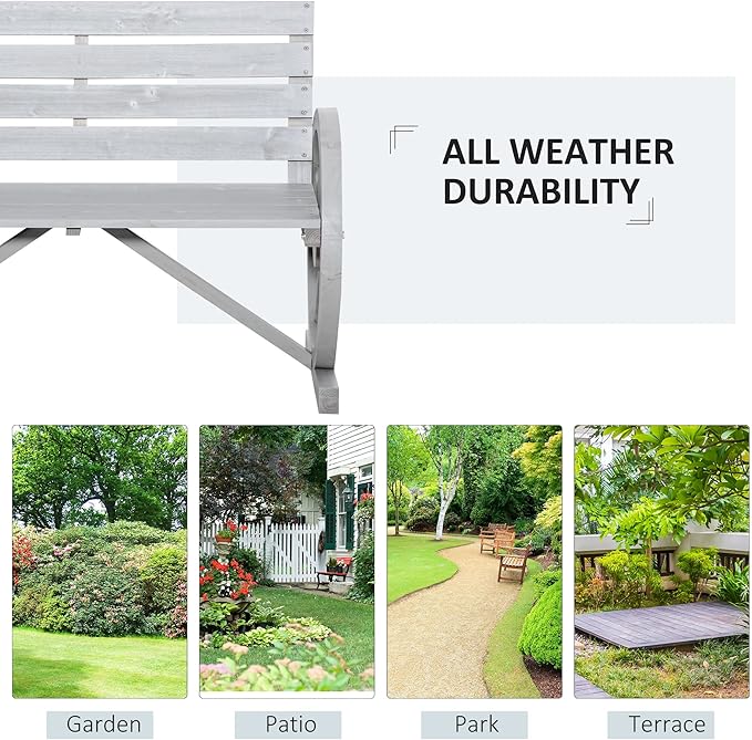 Outsunny 41" Wooden Wagon Wheel Bench, Rustic Outdoor Patio Weather Resistance - Image 6