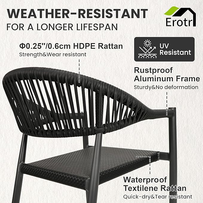 8 Pcs Stackable Patio Dining Chairs, Aluminum Rattan Outdoor Dining Chair - Image 4