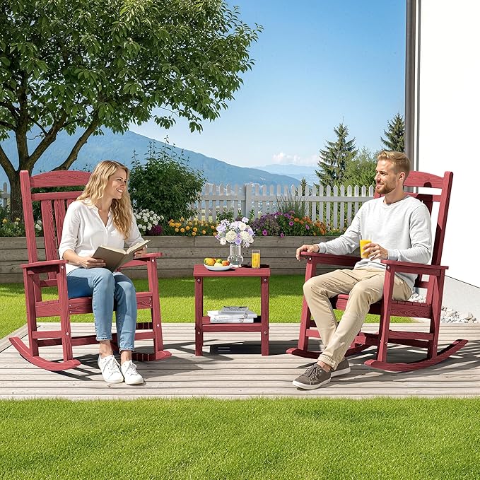 SERWALL Patio Rocking Chairs Set of 4, HDPE Outdoor Rockers - Image 2