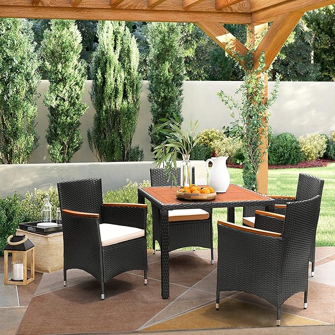 Flamaker 5 Piece Patio Dining Set Outdoor Acacia Wood Table and Chairs - Image 2
