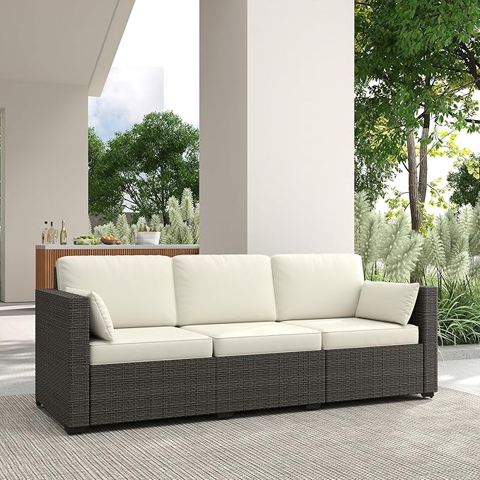 Outsunny Patio Couch PE Wicker Deep Seating Outdoor Sofa - Image 8