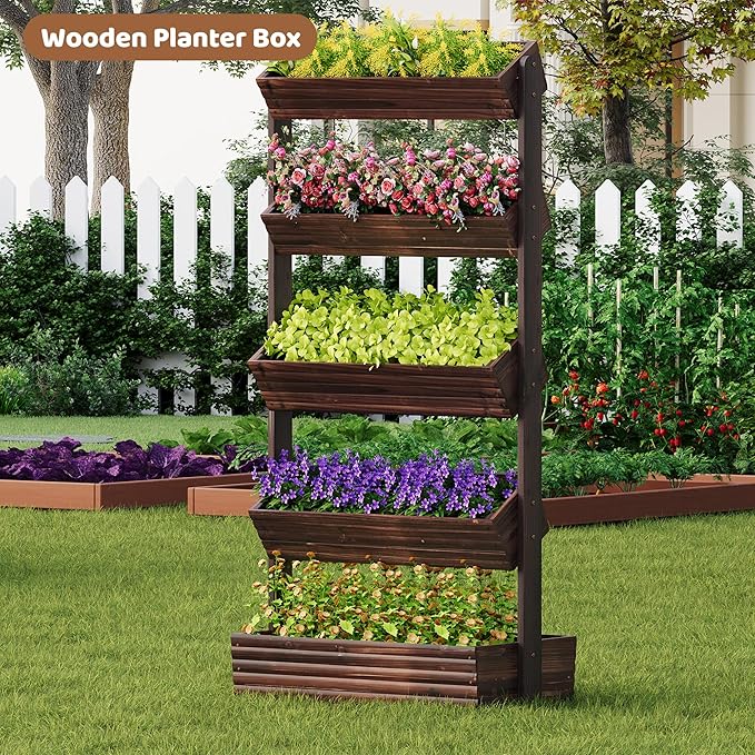 FILWH Wooden Raised Garden Bed Vertical Planter Box, Freestanding Plant Stand - Image 4