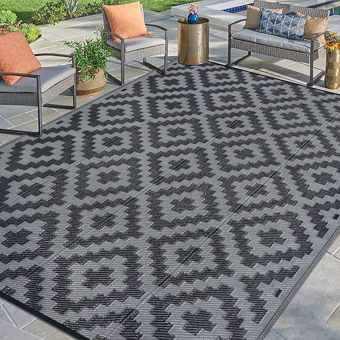 SAND MINE Waterproof Outdoor Rug 9x12 ft, Plastic Reversible Rug, Modern Area by SANDMIND